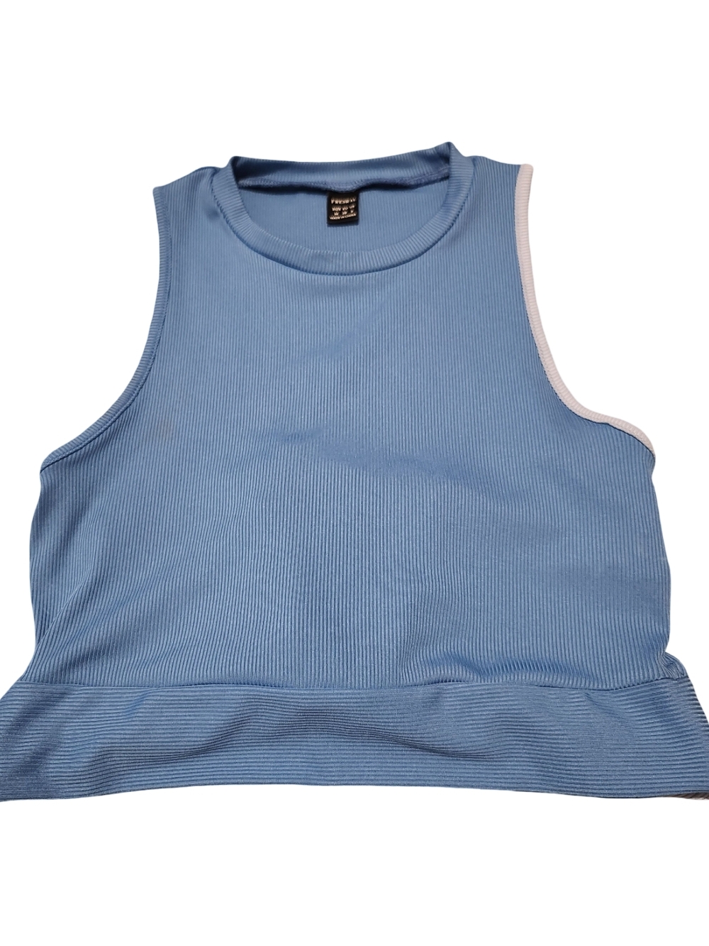 SHEIN Blue Ribbed Crop Tank with Light Blue Trim